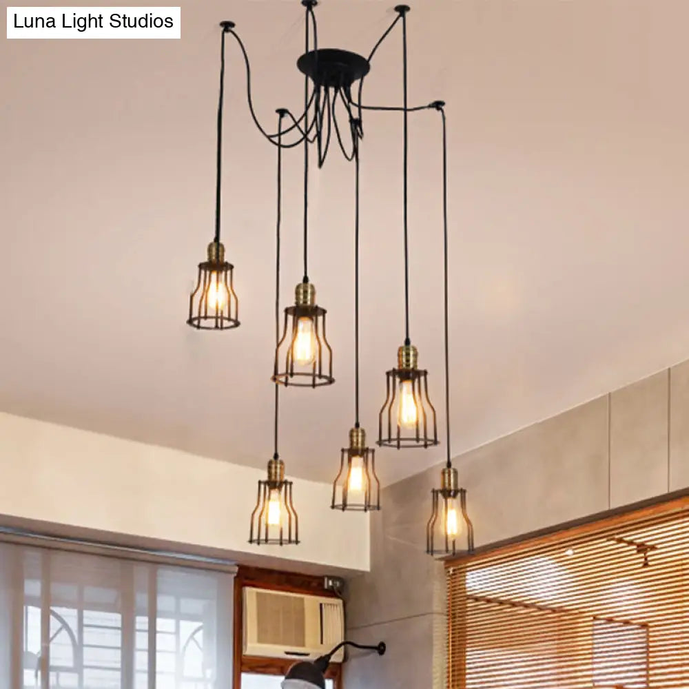 Stylish Vintage Metal Swag Pendant Lamp With Wire Guard - Black