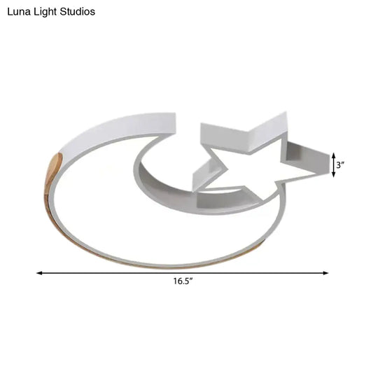 Stylish White Led Ceiling Light: Star And Moon Acrylic Flushmount For Study Room