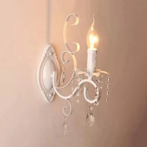 Stylish White Wall Lamp With Clear Crystal For Lodge - Candle Shape Metal Light 1 /
