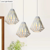 Stylish Wire Cage Suspension Light With Diamond Shade - Loft 3-Head Metal Ceiling Fixture