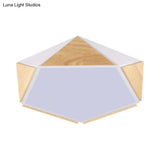 Stylish Wood Led Flush Light For Kids Bedroom - Pentagon Ceiling Mount Macaron Design