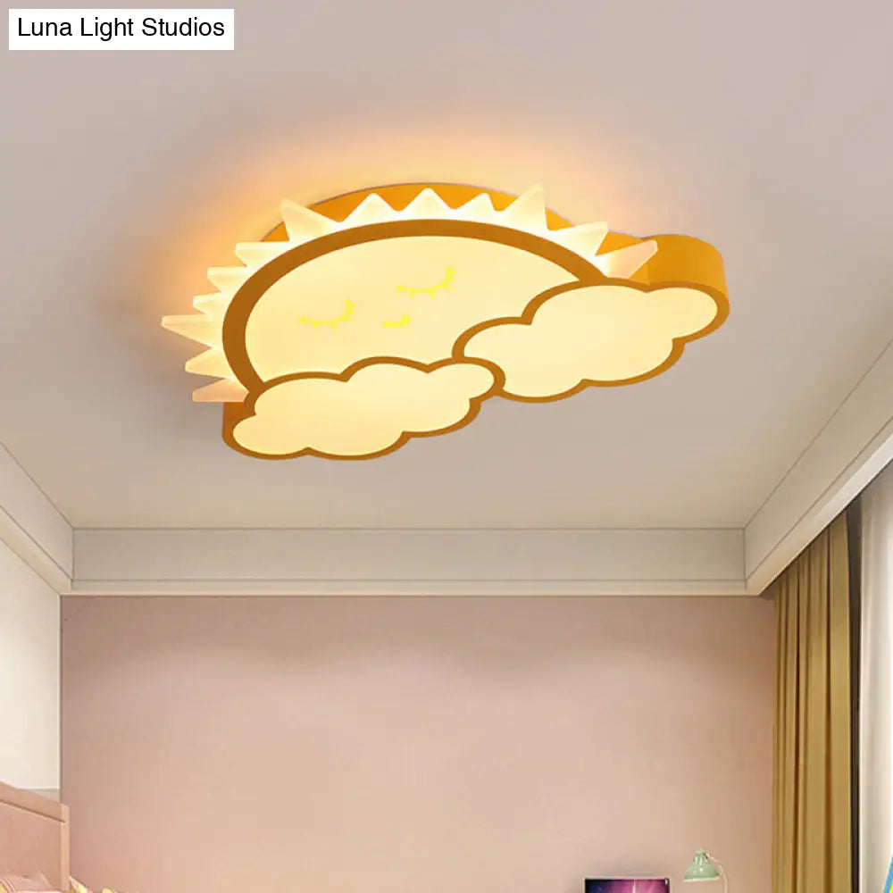 Sun & Cloud Led Ceiling Flush Light Fixture For Kids Room In Yellow/Blue/Pink