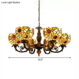 Sunflower 6-Light Tiffany Style Stained Glass Chandelier - Ideal For Living Room