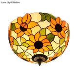 Sunflower Stained Glass Ceiling Fixture - Tiffany 2/3 Lights Yellow & Green Flushmount Lamp