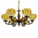 Sunflower Tiffany Style Stained Glass Chandelier: 6-Light Hanging Light For Bedroom Beige