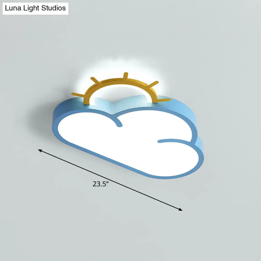 Sunrise Cartoon Led Flushmount Ceiling Light For Kids Bedroom Blue / White Sun
