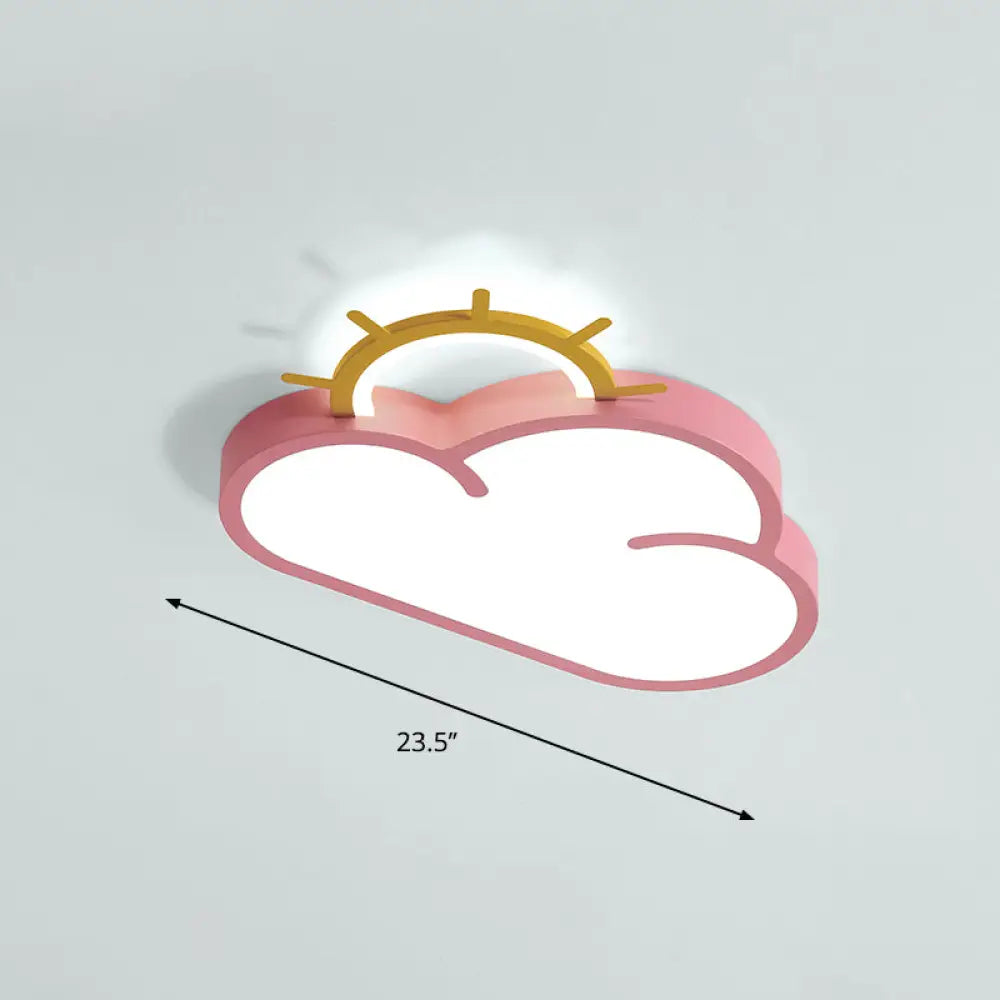 Sunrise Cartoon Led Flushmount Ceiling Light For Kids Bedroom Pink / White Sun