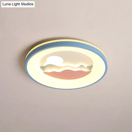 Sunset Round Acrylic Flush Light Fixture With Nordic Led Pink/Blue Mount For Child’s Bedroom