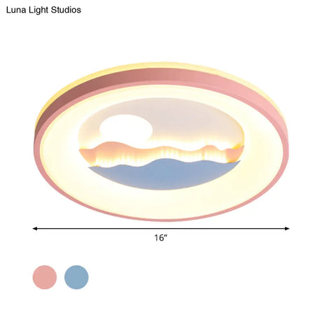 Sunset Round Acrylic Flush Light Fixture With Nordic Led Pink/Blue Mount For Child’s Bedroom