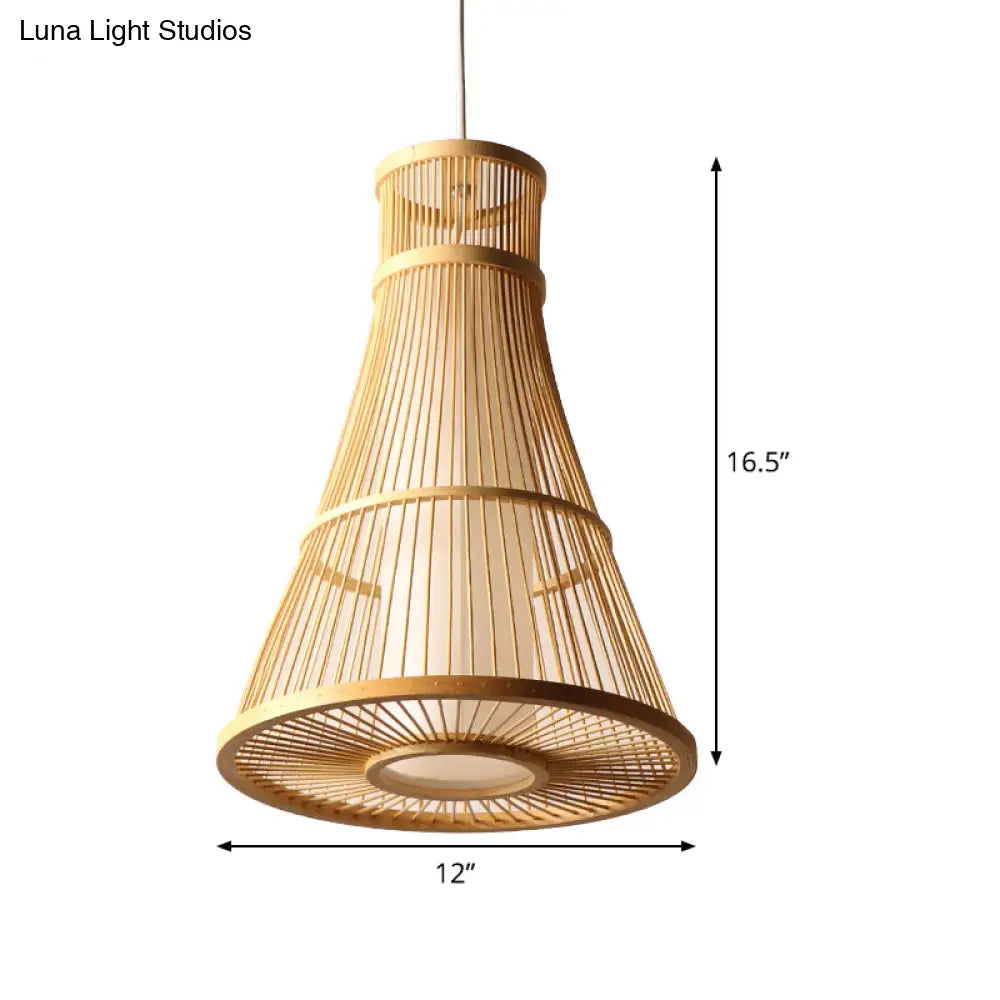 Suspended Asia Bamboo Trumpet Hanging Light Fixture In Beige - Ideal For Restaurants