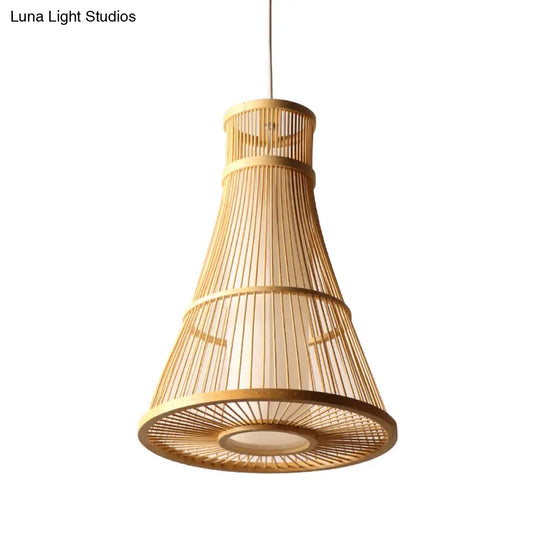 Suspended Asia Bamboo Trumpet Hanging Light Fixture In Beige - Ideal For Restaurants