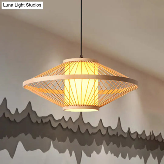 Suspended Bamboo Saucer Lamp - Modern Style 1-Bulb Hanging Light Fixture 19.5/23.5 Dia Black/Beige