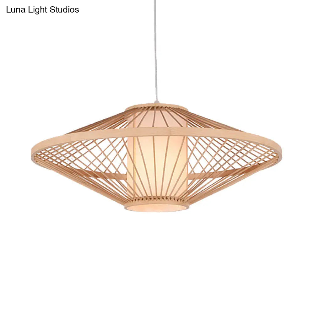 Suspended Bamboo Saucer Lamp - Modern Style 1-Bulb Hanging Light Fixture 19.5/23.5 Dia Black/Beige