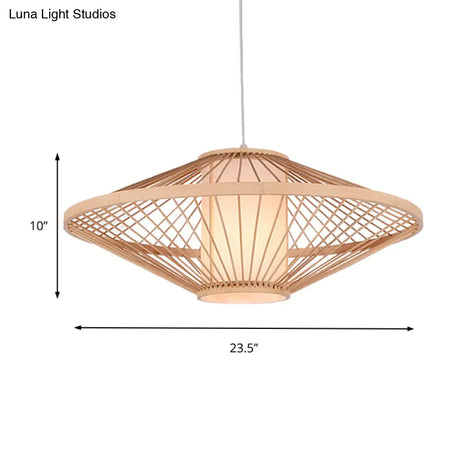 Suspended Bamboo Saucer Lamp - Modern Style 1-Bulb Hanging Light Fixture 19.5/23.5 Dia Black/Beige