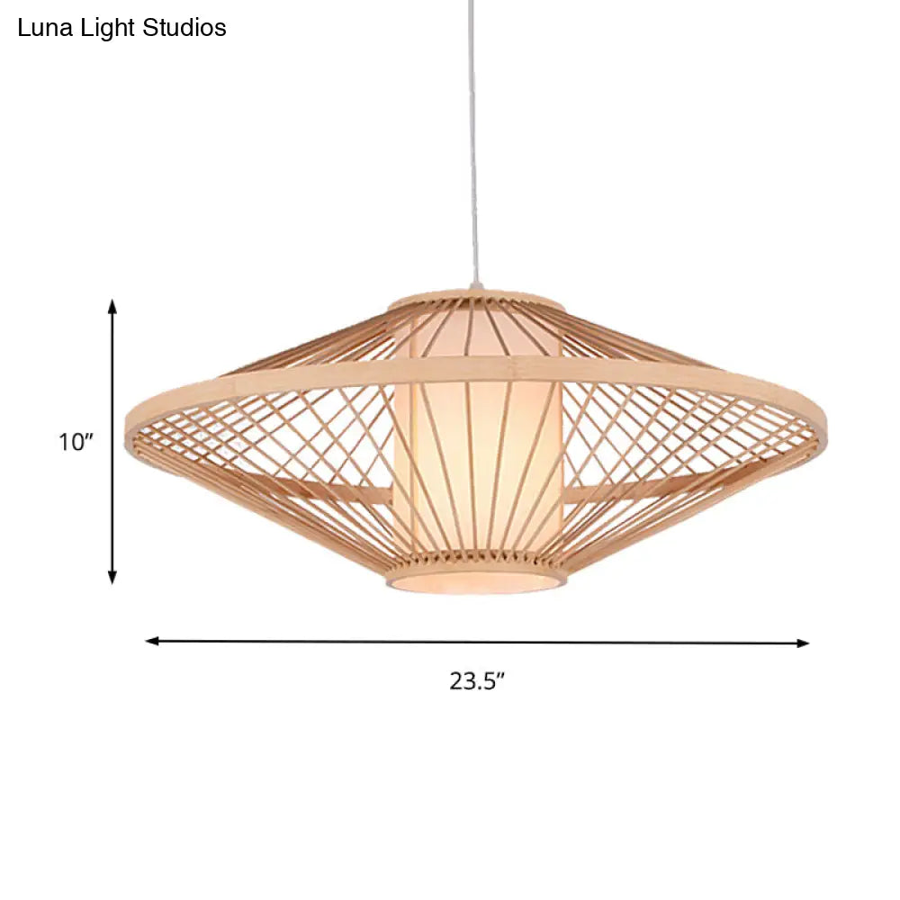 Suspended Bamboo Saucer Lamp - Modern Style 1-Bulb Hanging Light Fixture 19.5/23.5 Dia Black/Beige