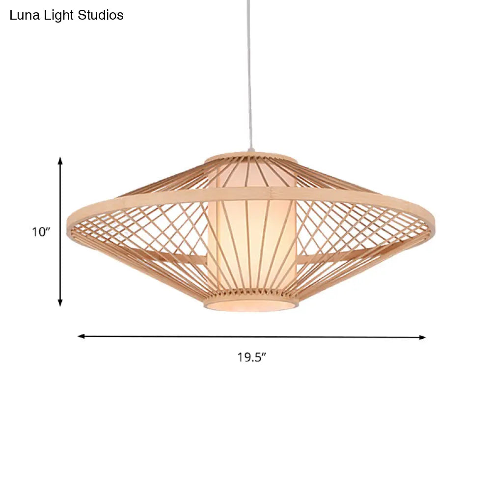 Suspended Bamboo Saucer Lamp - Modern Style 1-Bulb Hanging Light Fixture 19.5/23.5 Dia Black/Beige