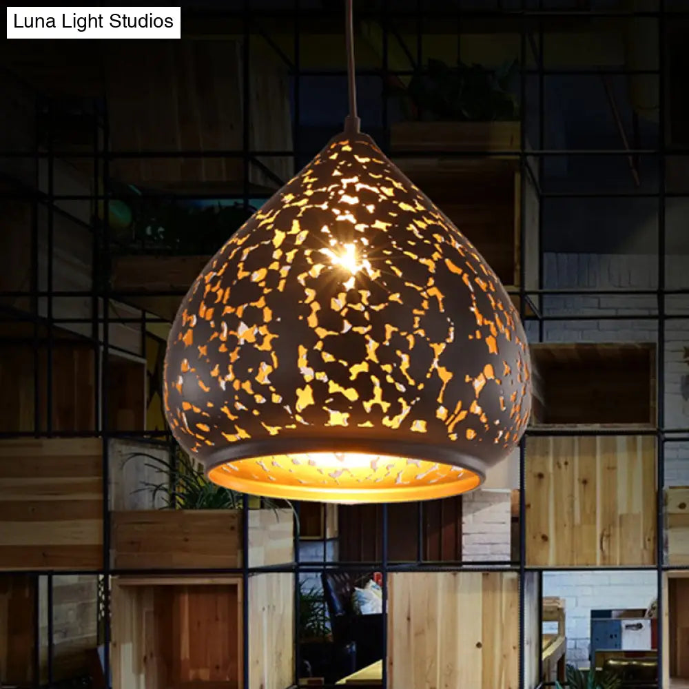 Suspended Carved Pendant Light - Arab Metal Fixture 1 Bulb Silver/Bronze/Brass Ideal For Bedroom