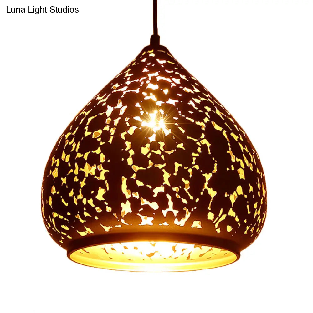 Suspended Carved Pendant Light - Arab Metal Fixture 1 Bulb Silver/Bronze/Brass Ideal For Bedroom