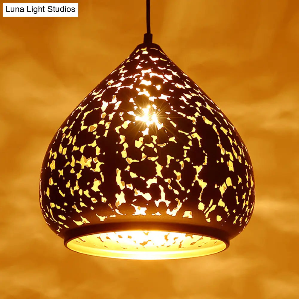Suspended Carved Pendant Light - Arab Metal Fixture 1 Bulb Silver/Bronze/Brass Ideal For Bedroom
