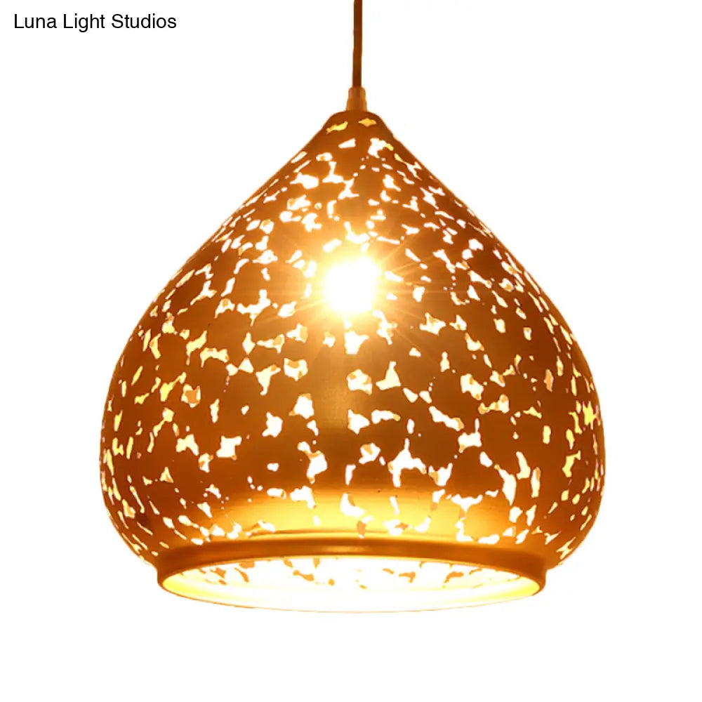 Suspended Carved Pendant Light - Arab Metal Fixture 1 Bulb Silver/Bronze/Brass Ideal For Bedroom