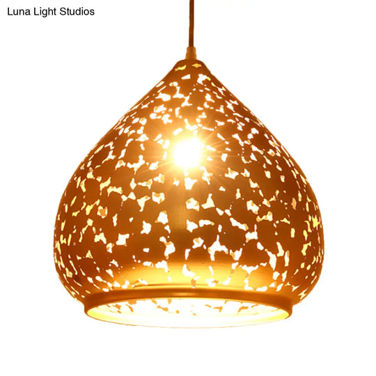 Suspended Carved Pendant Light - Arab Metal Fixture 1 Bulb Silver/Bronze/Brass Ideal For Bedroom