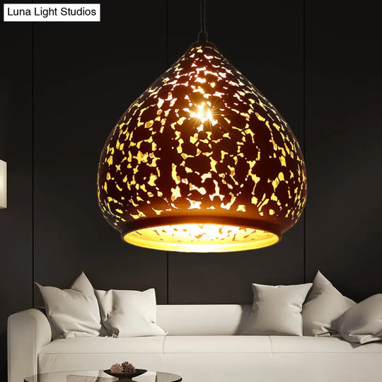 Suspended Carved Pendant Light - Arab Metal Fixture 1 Bulb Silver/Bronze/Brass Ideal For Bedroom