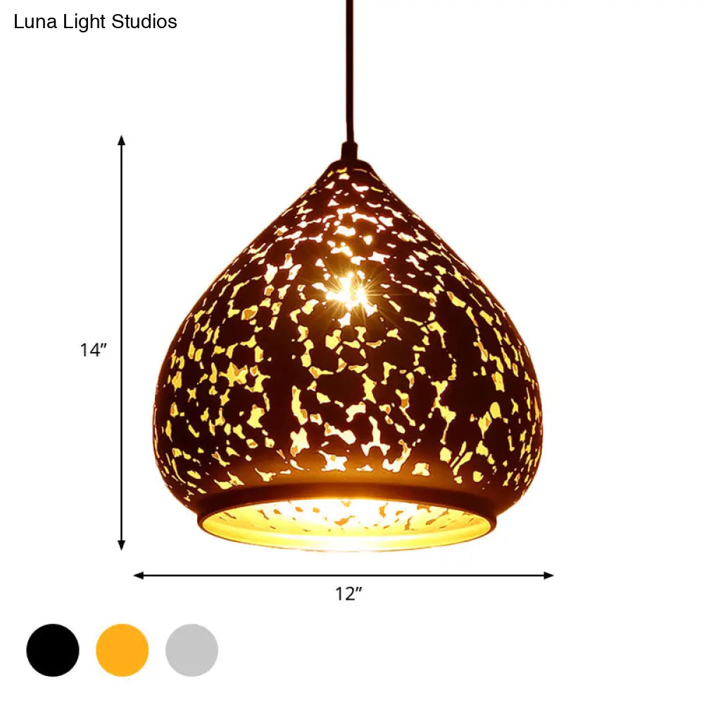 Suspended Carved Pendant Light - Arab Metal Fixture 1 Bulb Silver/Bronze/Brass Ideal For Bedroom
