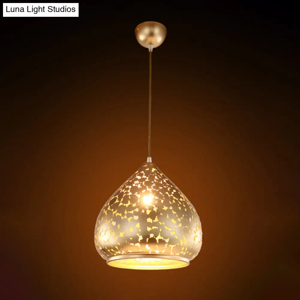 Suspended Carved Pendant Light - Arab Metal Fixture 1 Bulb Silver/Bronze/Brass Ideal For Bedroom