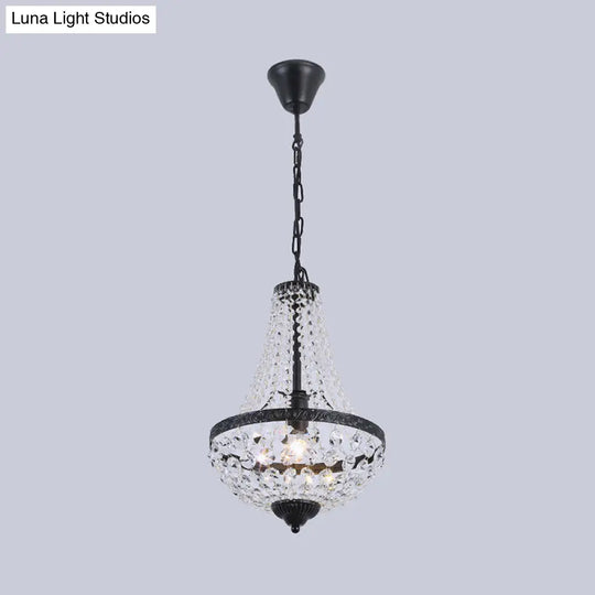 Suspended Crystal Strand Ceiling Light With Basket Frame Shade - Ideal For Countryside Restaurants