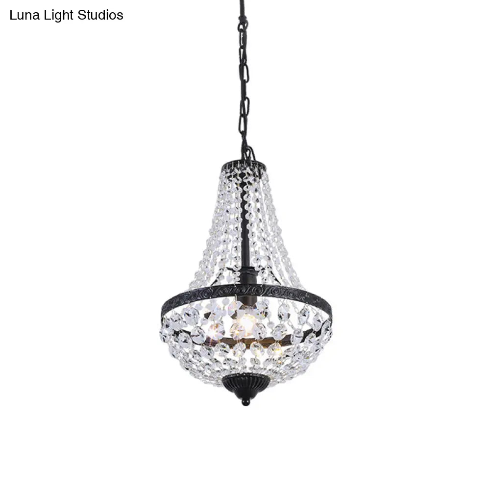 Suspended Crystal Strand Ceiling Light With Basket Frame Shade - Ideal For Countryside Restaurants
