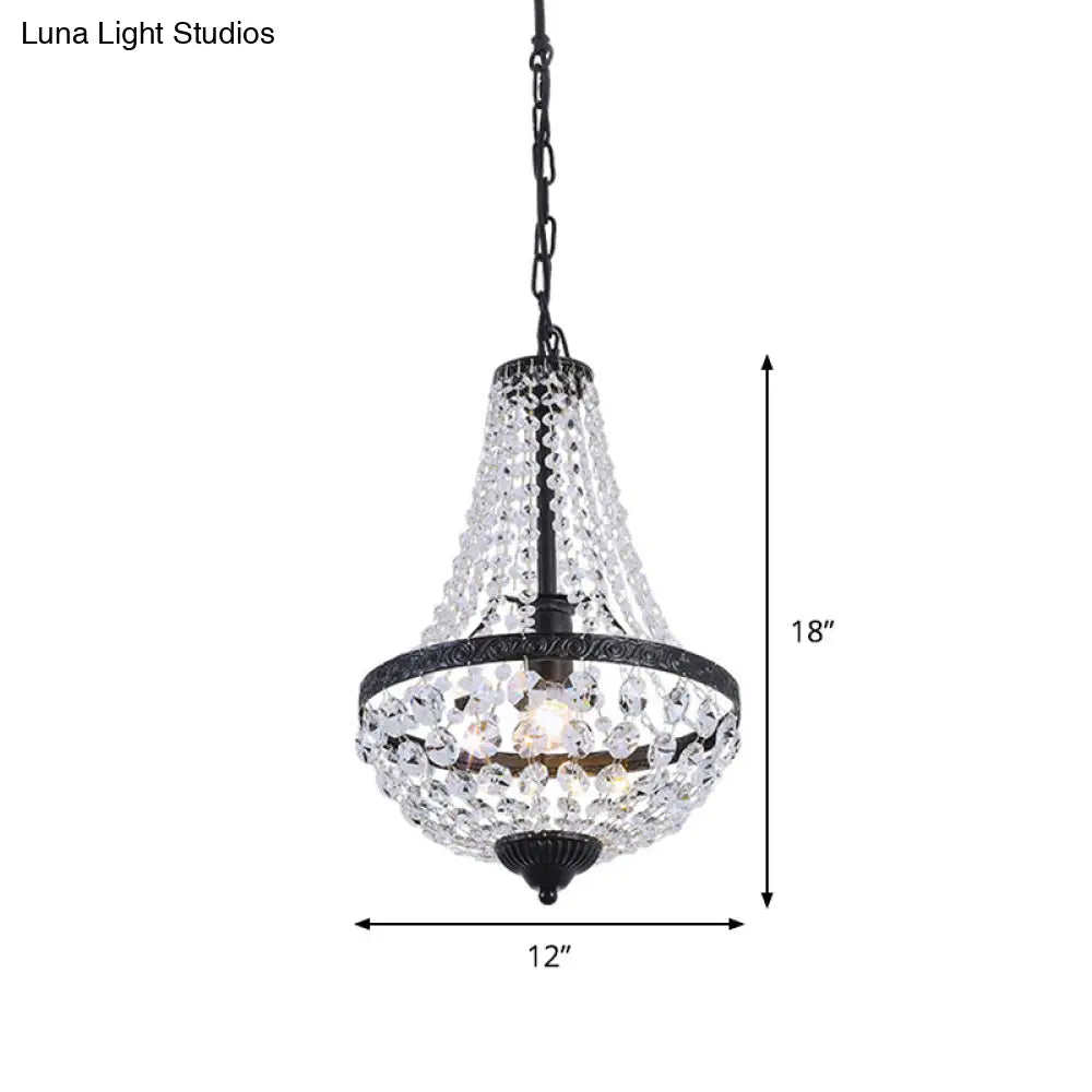 Suspended Crystal Strand Ceiling Light With Basket Frame Shade - Ideal For Countryside Restaurants