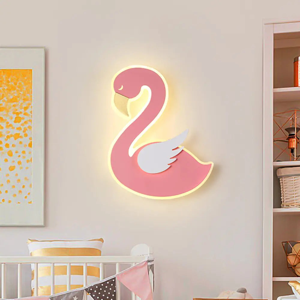 Swan Wall Lamp Cartoon Led Flush Mount Sconce - Pink Left/Right Facing Ideal For Baby Room