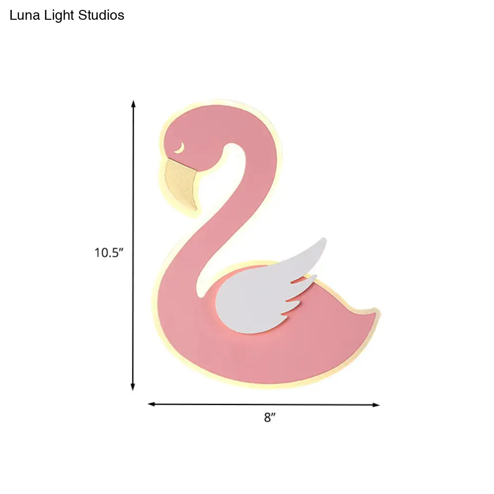 Swan Wall Lamp Cartoon Led Flush Mount Sconce - Pink Left/Right Facing Ideal For Baby Room