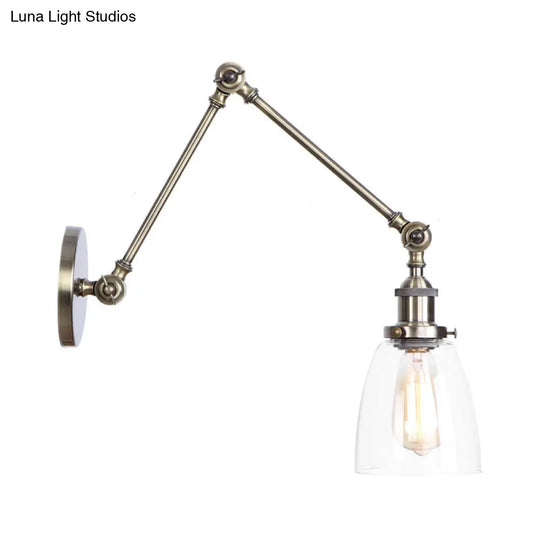 Swing Arm Clear Glass Wall Light Fixture With Brass/Bronze Finish - 1-Light Task Lamp Bell/Ball