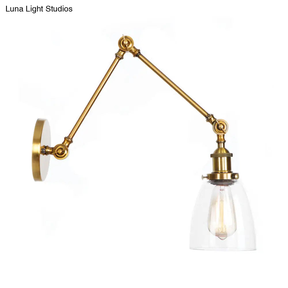 Swing Arm Clear Glass Wall Light Fixture With Brass/Bronze Finish - 1-Light Task Lamp Bell/Ball