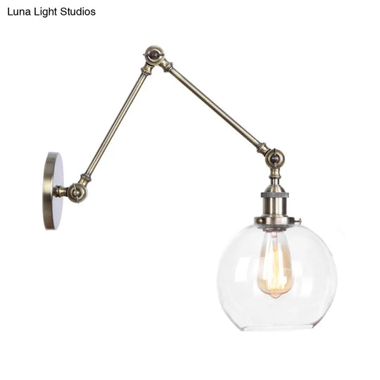 Swing Arm Clear Glass Wall Light Fixture With Brass/Bronze Finish - 1-Light Task Lamp Bell/Ball