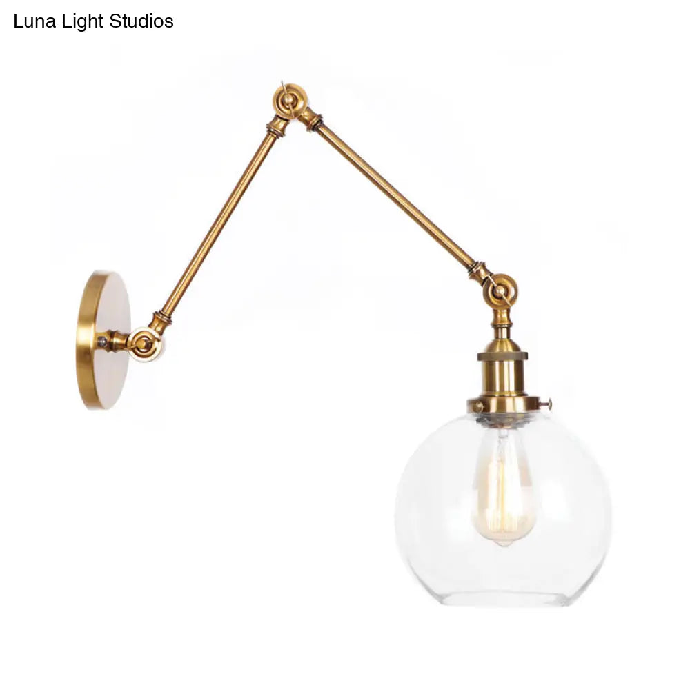Swing Arm Clear Glass Wall Light Fixture With Brass/Bronze Finish - 1-Light Task Lamp Bell/Ball