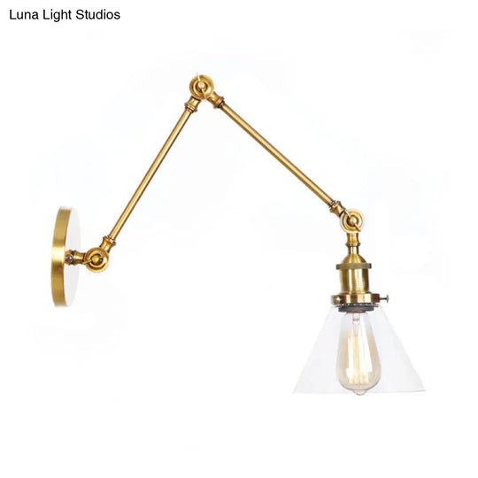 Swing Arm Clear Glass Wall Light Fixture With Brass/Bronze Finish - 1-Light Task Lamp Bell/Ball