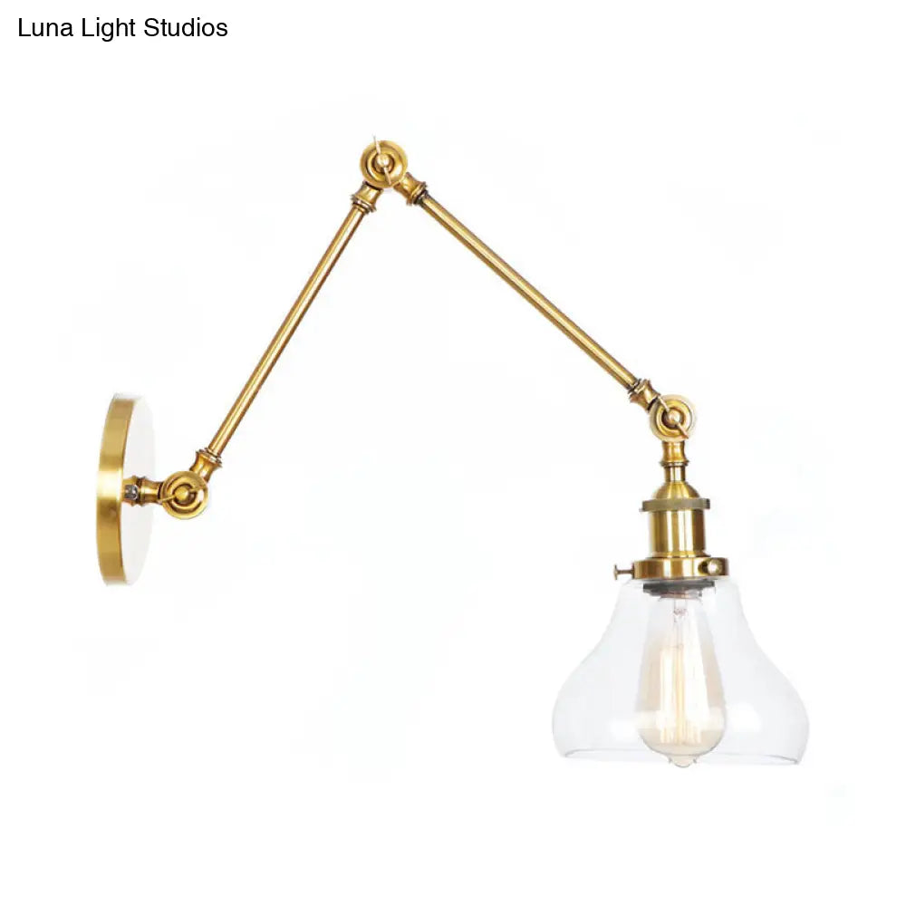 Swing Arm Clear Glass Wall Light Fixture With Brass/Bronze Finish - 1-Light Task Lamp Bell/Ball