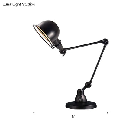 Swing Arm Retro Black Bedroom Desk Reading Light With Dome Shade - 1 Bulb Illumination