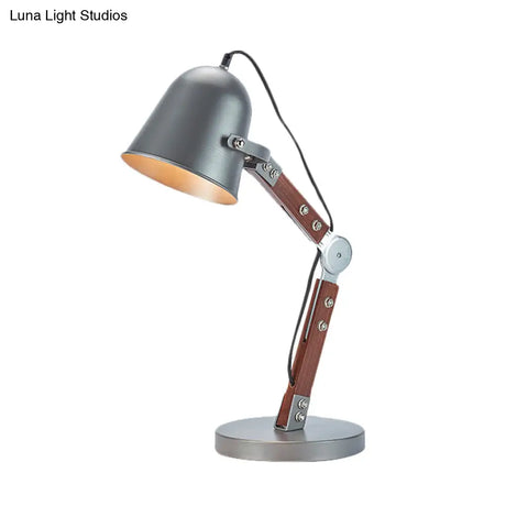Swing Wood Arm Industrial Bell Table Light - Metallic Plug In Desk Lamp (Black 1 Bulb)