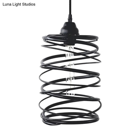 Swirl Shade Pendant Lighting - Industrial Style Metal Ceiling Light Fixture With Ribbon Design In