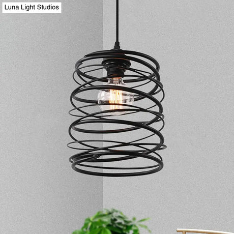 Swirl Shade Pendant Lighting - Industrial Style Metal Ceiling Light Fixture With Ribbon Design In