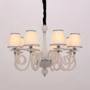 Swirled Arm Ceiling Chandelier - Vintage Design 12 Lights Glass Hanging Lamp With Cone Fabric Shade
