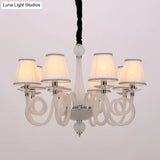 Swirled Arm Ceiling Chandelier - Vintage Design 12 Lights Glass Hanging Lamp With Cone Fabric Shade