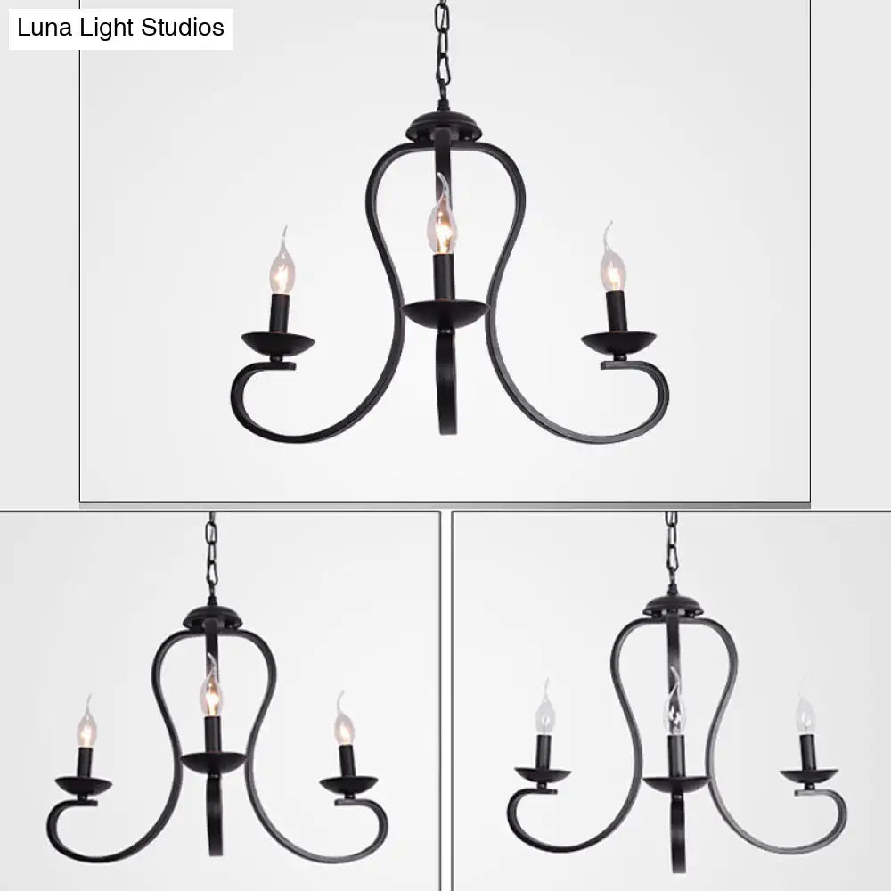 Swirled Black Arm Pendant Chandelier - Classic Metal Design With 3/5/6 Lights For Living Room