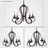 Swirled Black Arm Pendant Chandelier - Classic Metal Design With 3/5/6 Lights For Living Room