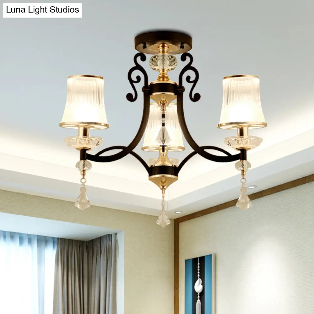 Swirling Crystal Raindrop Pendant Chandelier - Minimalist Kitchen Lamp With 3 Lights And