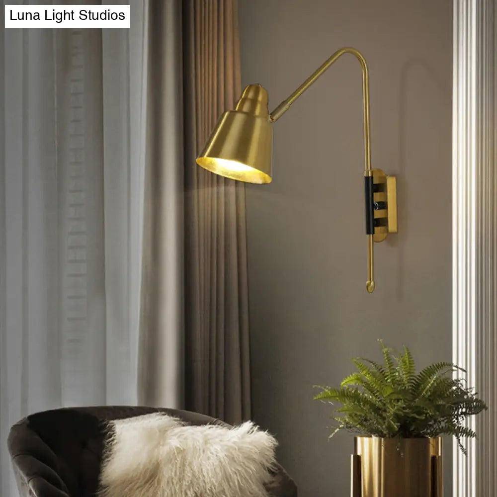 Swivel Shade Wall Mount Light - Sleek Metal Bedside Reading Lamp With V-Shaped Arm