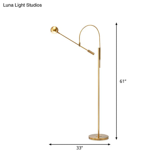 Swivelable Floor Lamp With Dome Shade - Arch/Right Angle Postmodern Metal 1-Light Gold Stand